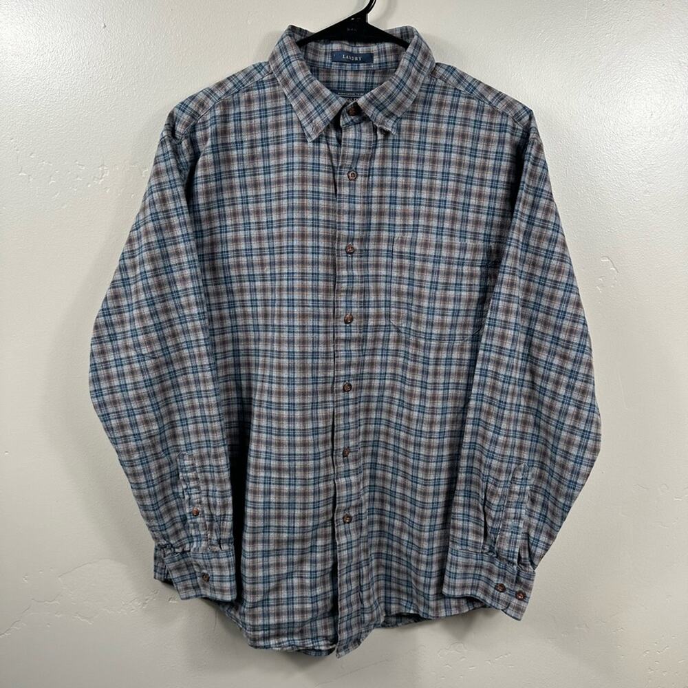 Pendleton Men’s Landry Wool Blend Button Up Plaid Shirt Grey / Brown Size Large